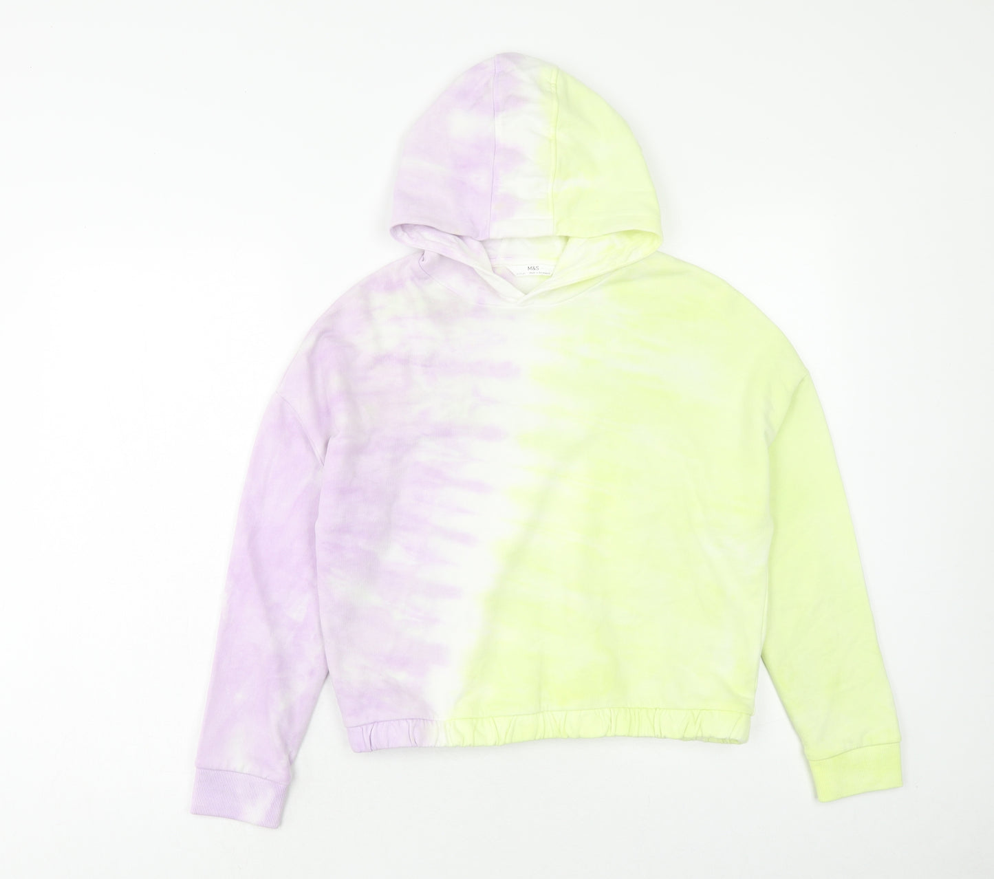 Marks and Spencer Girls Multicoloured Cotton Pullover Hoodie Size 12-13 Years Pullover - Tie Dye