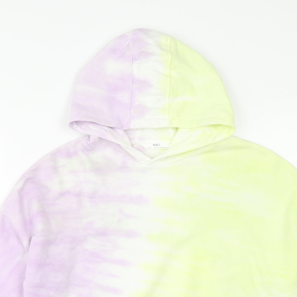Marks and Spencer Girls Multicoloured Cotton Pullover Hoodie Size 12-13 Years Pullover - Tie Dye