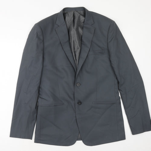 Preworn Mens Grey Polyester Jacket Suit Jacket Size 36 Regular