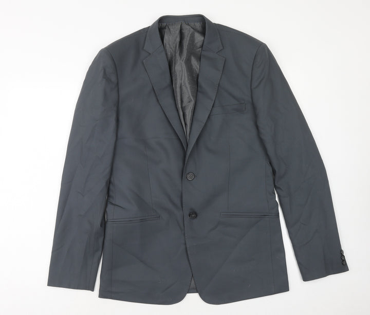 Preworn Mens Grey Polyester Jacket Suit Jacket Size 36 Regular