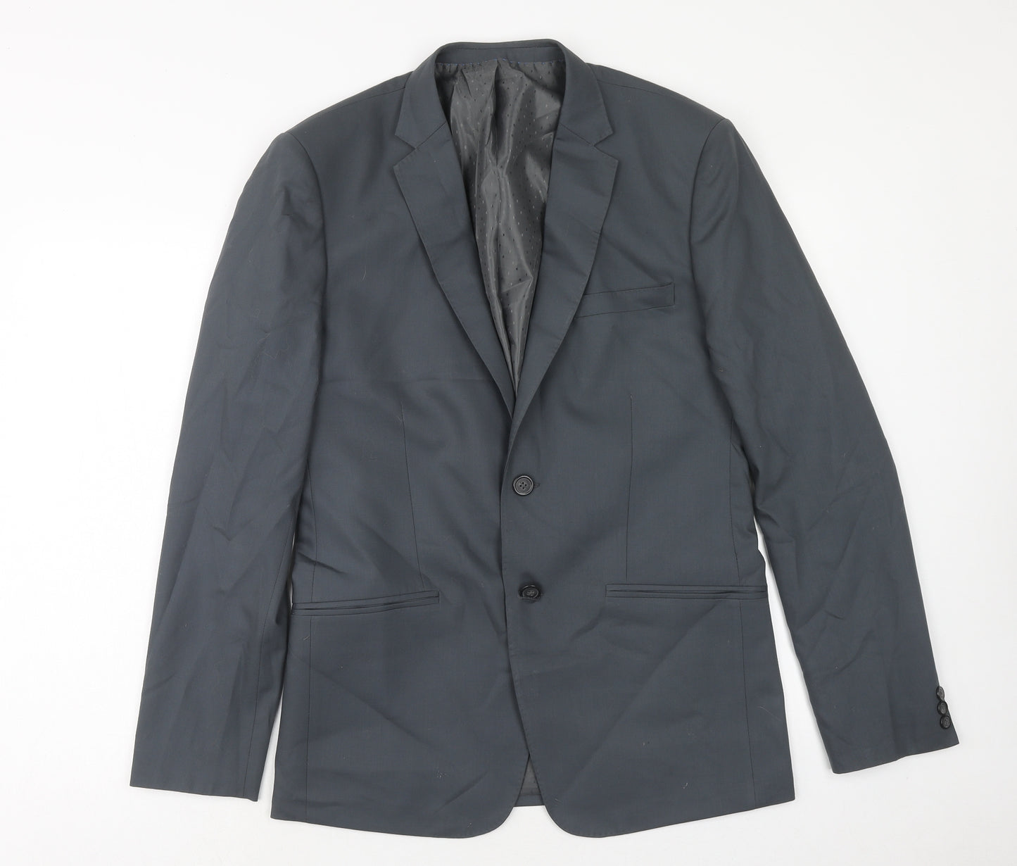 Preworn Mens Grey Polyester Jacket Suit Jacket Size 36 Regular