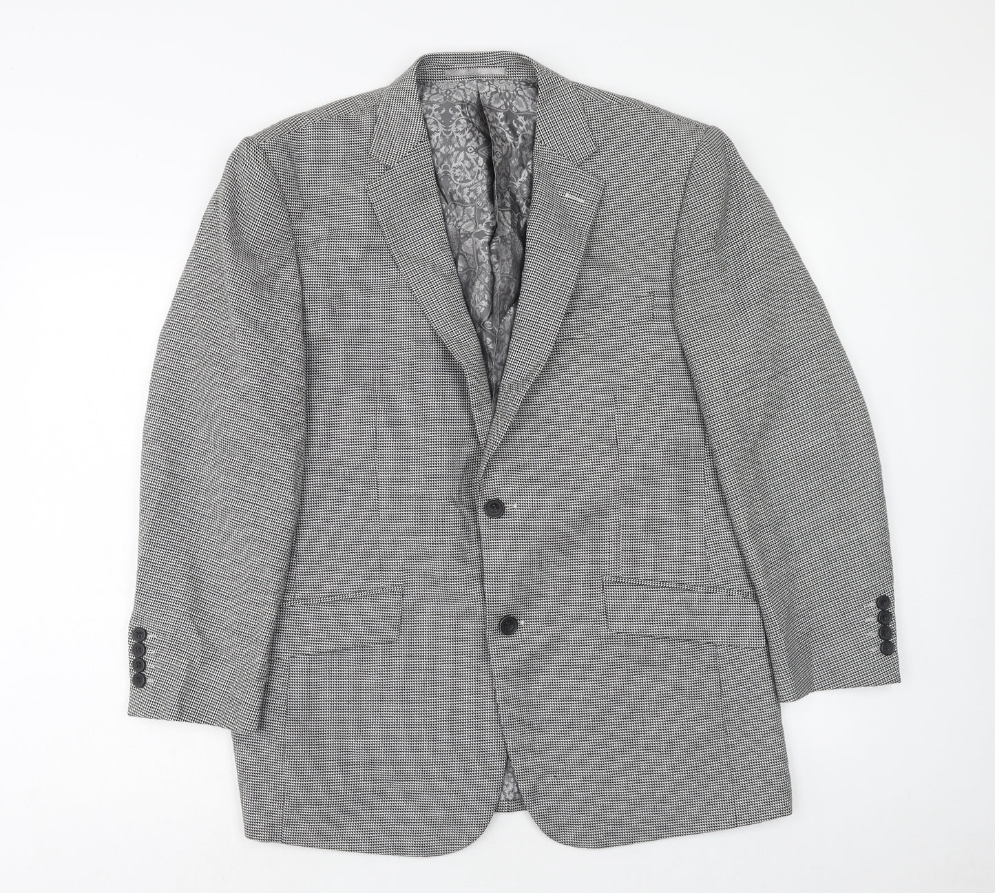 Skopes Mens Blue Geometric Wool Jacket Suit Jacket Size 40 Regular