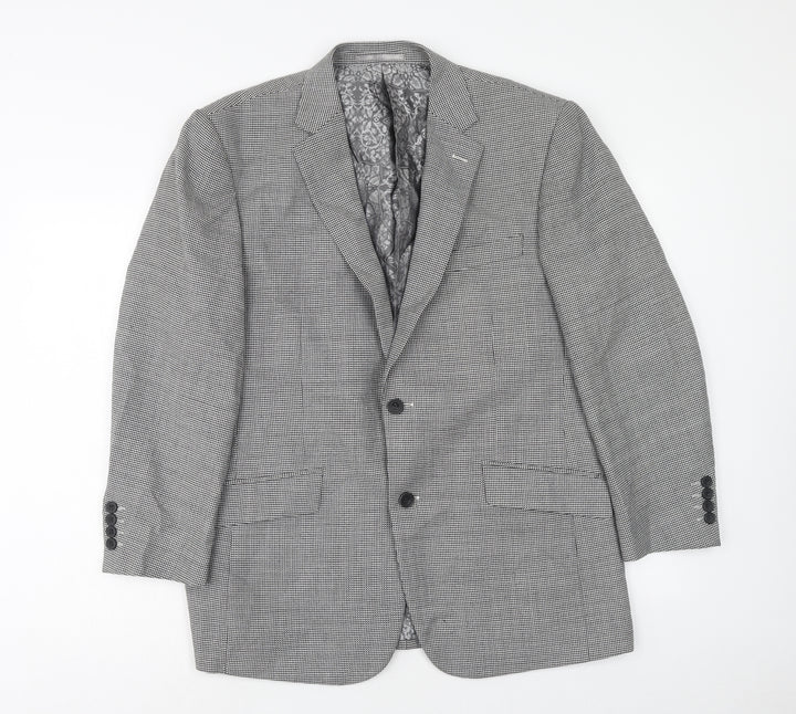 Skopes Mens Blue Geometric Wool Jacket Suit Jacket Size 40 Regular