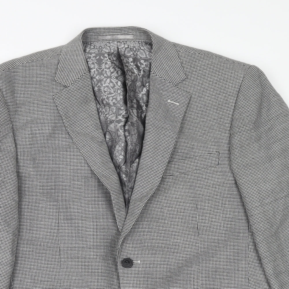 Skopes Mens Blue Geometric Wool Jacket Suit Jacket Size 40 Regular