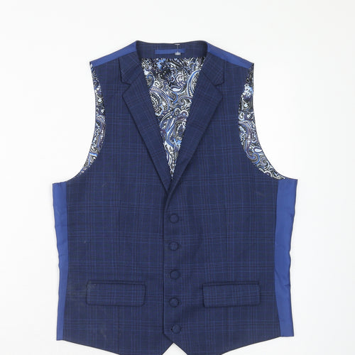 OneSix5ive Mens Blue Plaid Polyester Jacket Suit Waistcoat Size 36 Regular