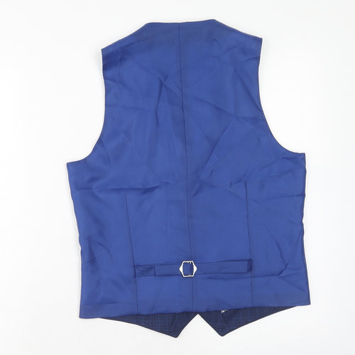 OneSix5ive Mens Blue Plaid Polyester Jacket Suit Waistcoat Size 36 Regular
