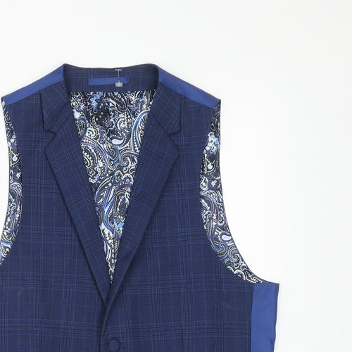 OneSix5ive Mens Blue Plaid Polyester Jacket Suit Waistcoat Size 36 Regular