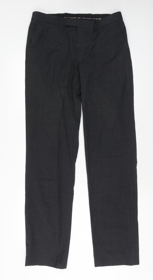 Marks and Spencer Mens Grey Wool Dress Pants Trousers Size 32 in L35 in Regular Hook & Eye