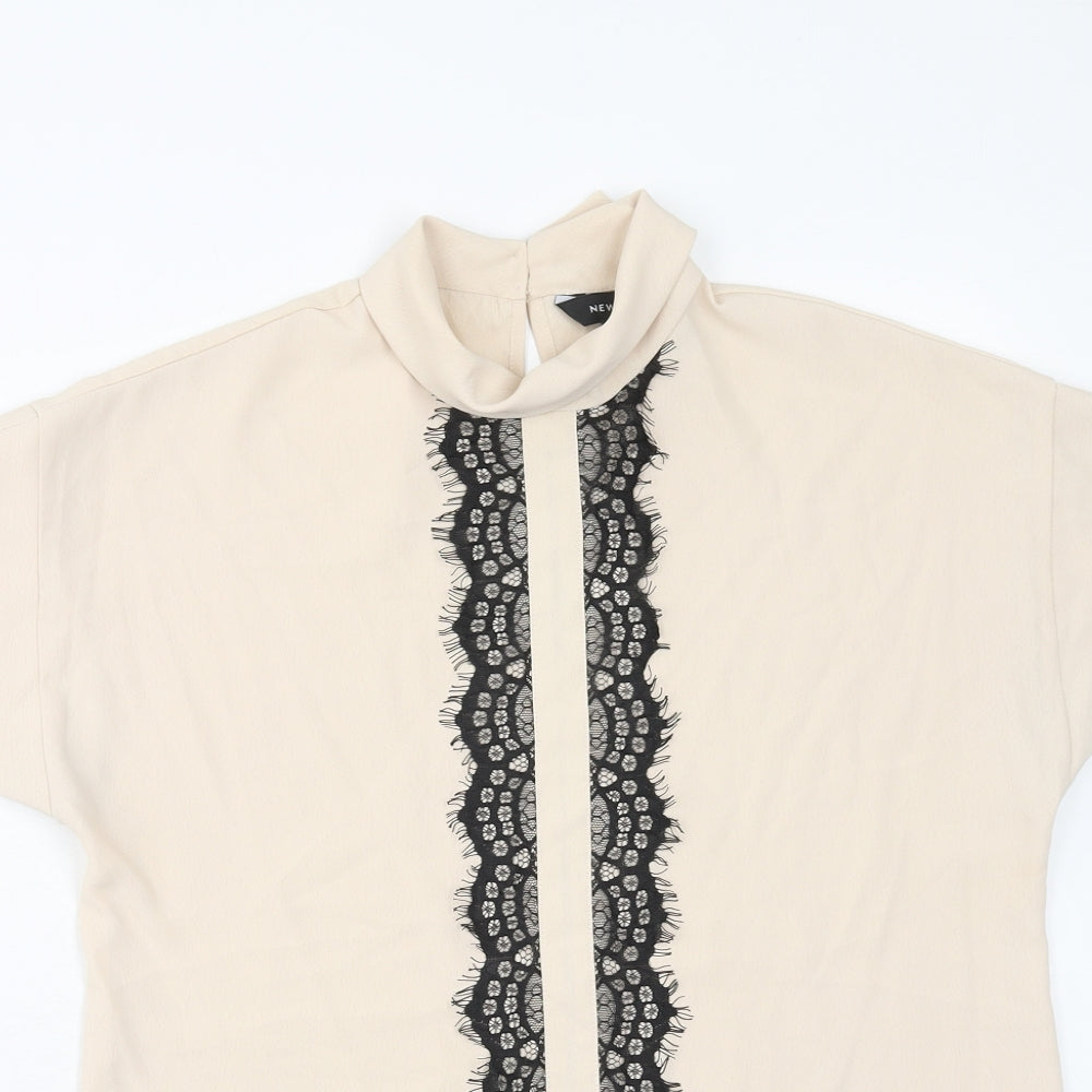 New Look Womens Beige Polyester Basic Blouse Size 8 Roll Neck - Lace Detail