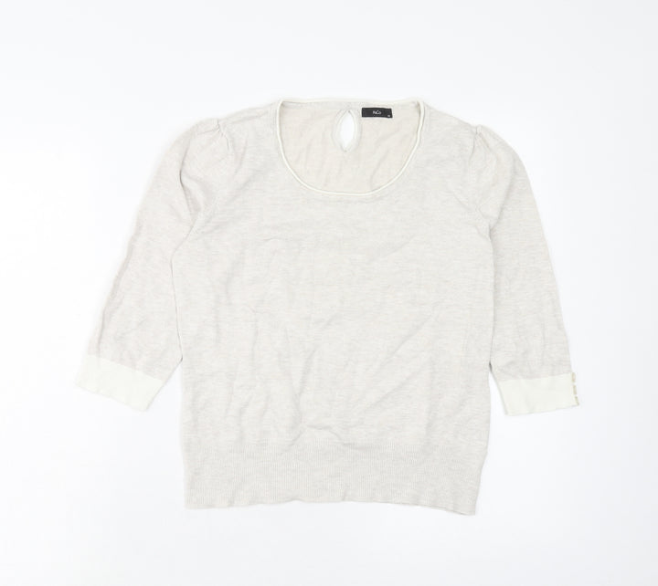 M&Co Womens Beige Round Neck Acrylic Pullover Jumper Size 12