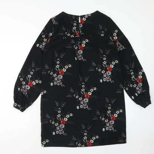H&M Womens Blue Floral Polyester A-Line Size 8 Round Neck Button