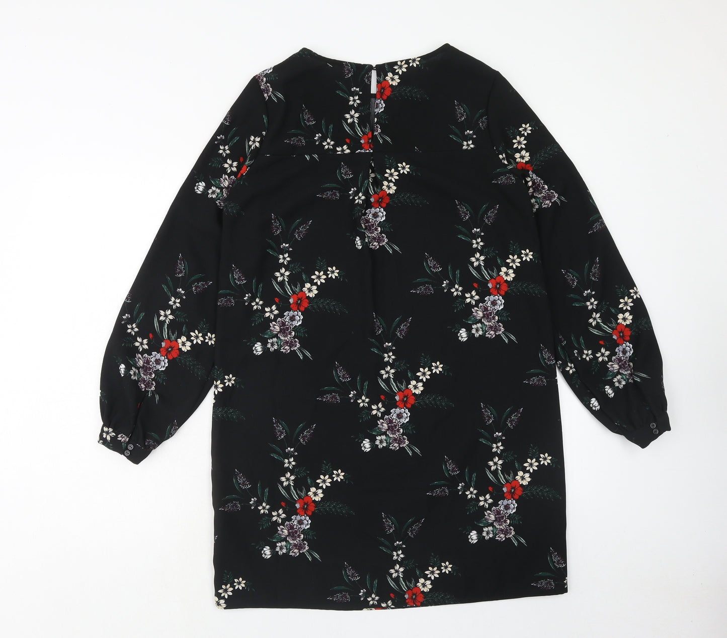 H&M Womens Blue Floral Polyester A-Line Size 8 Round Neck Button