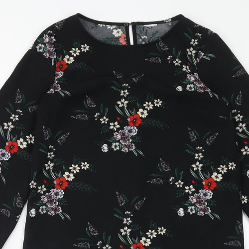 H&M Womens Blue Floral Polyester A-Line Size 8 Round Neck Button