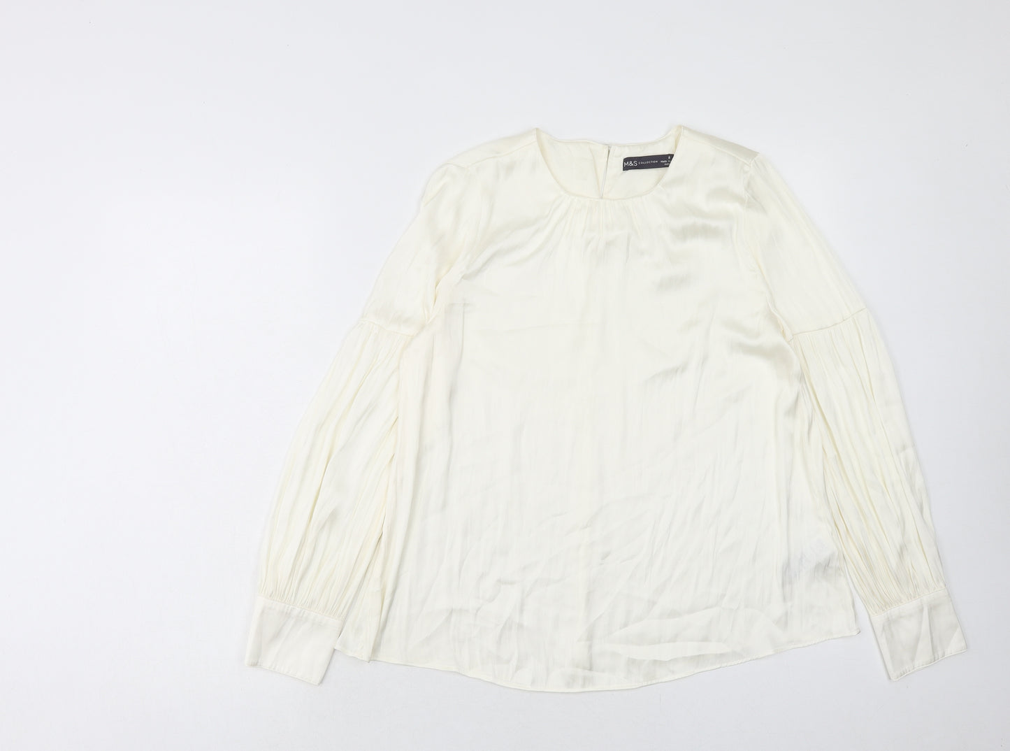 Marks and Spencer Womens Ivory Polyester Basic Blouse Size 8 Scoop Neck