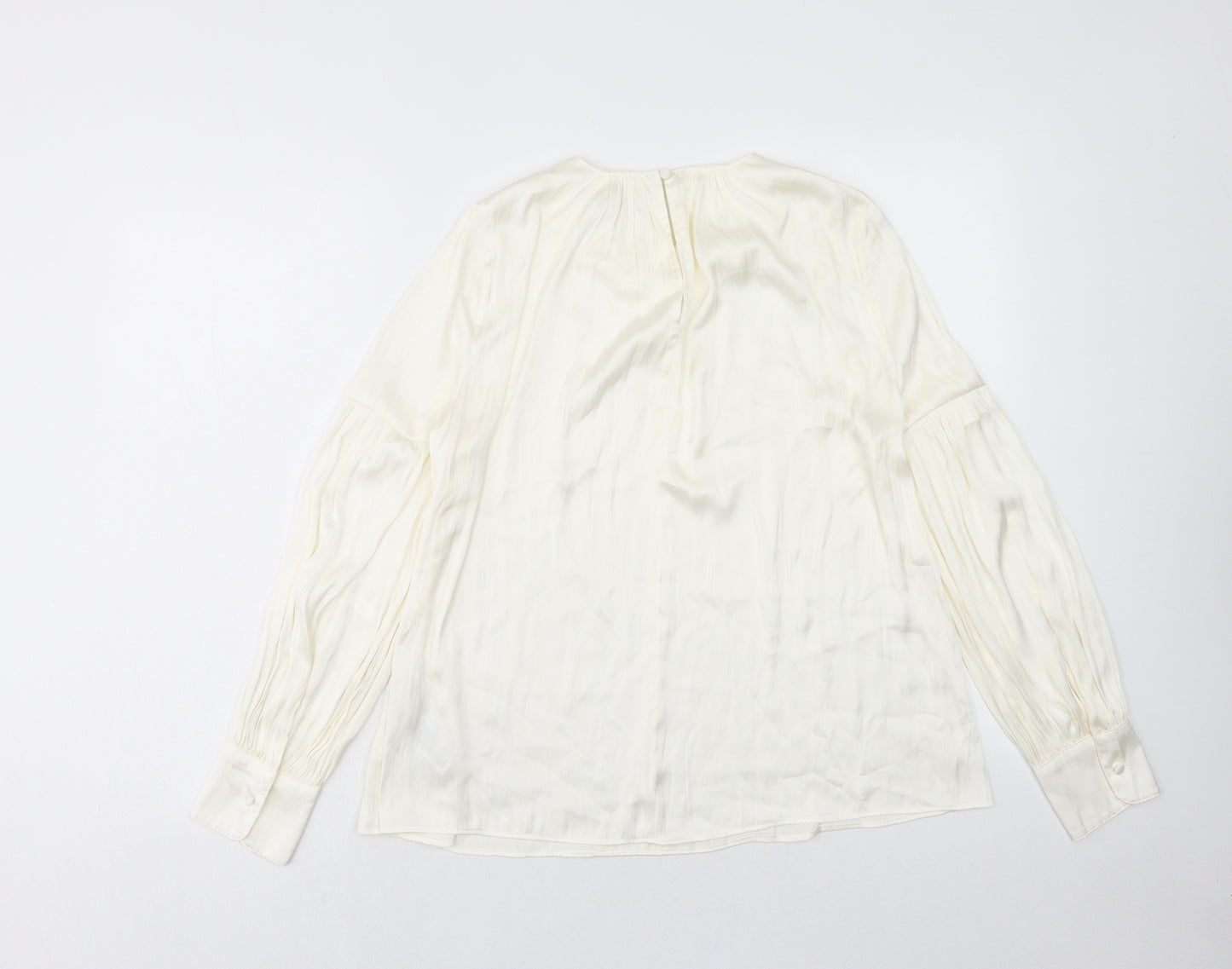 Marks and Spencer Womens Ivory Polyester Basic Blouse Size 8 Scoop Neck