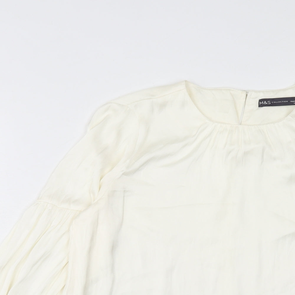Marks and Spencer Womens Ivory Polyester Basic Blouse Size 8 Scoop Neck