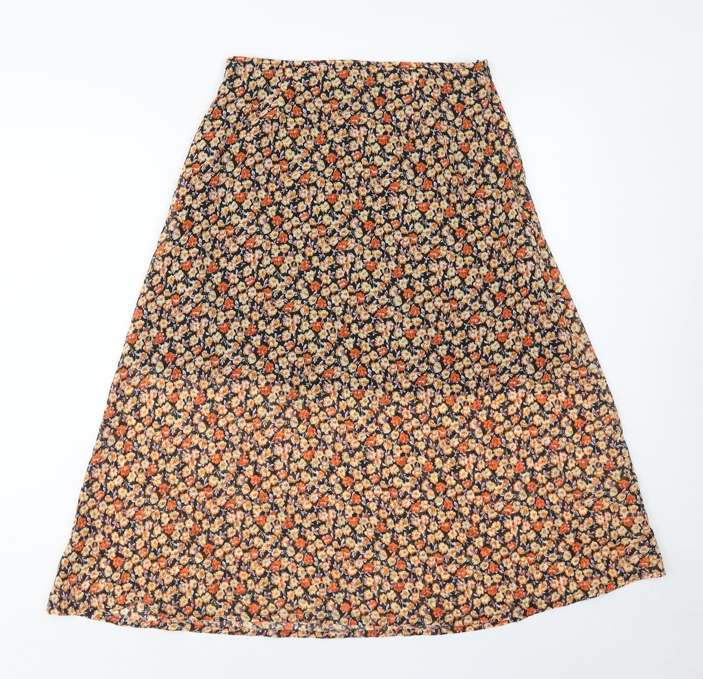 Wednesday's Girl Womens Orange Floral Polyester Peasant Skirt Size S Zip