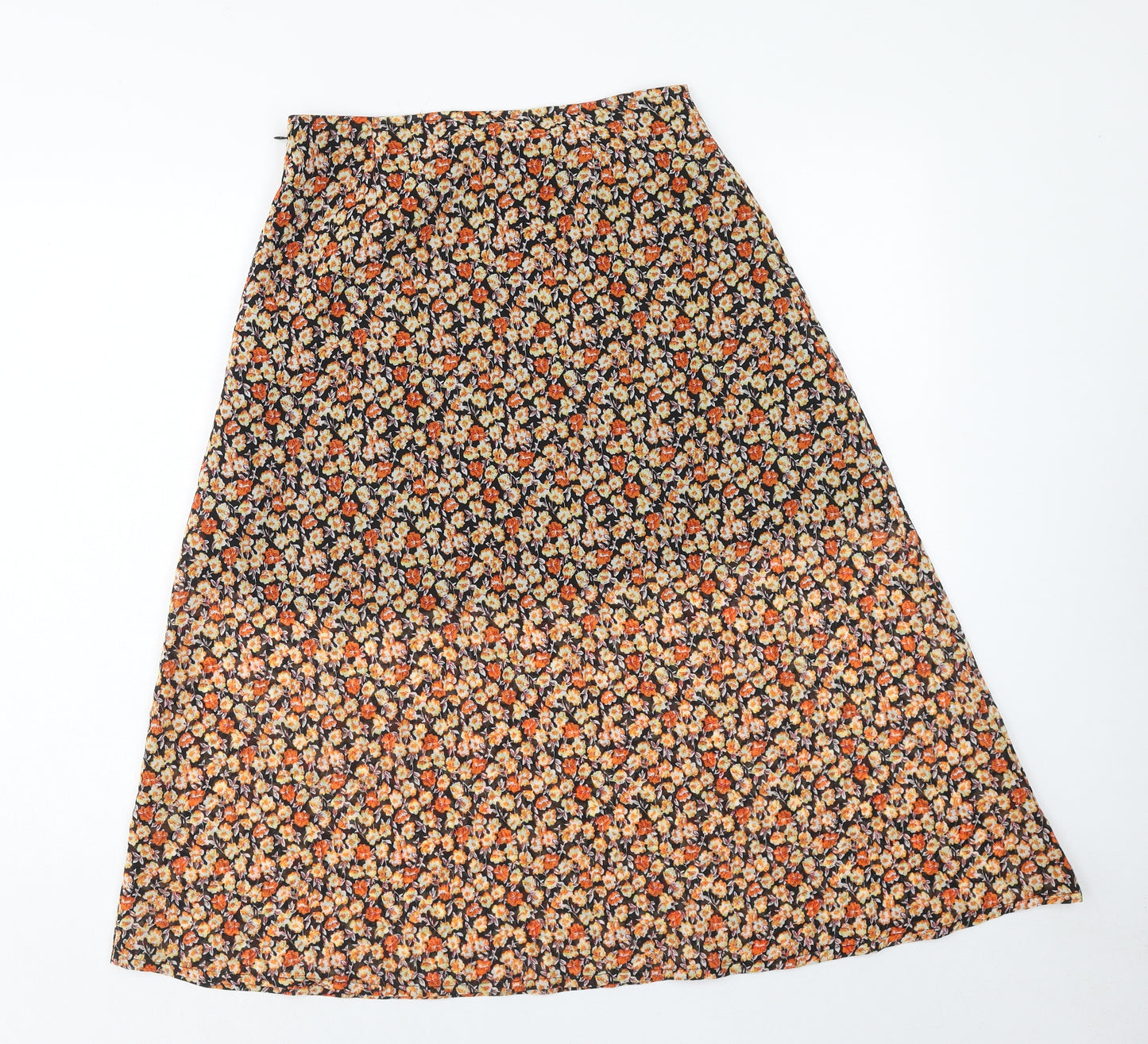 Wednesday's Girl Womens Orange Floral Polyester Peasant Skirt Size S Zip