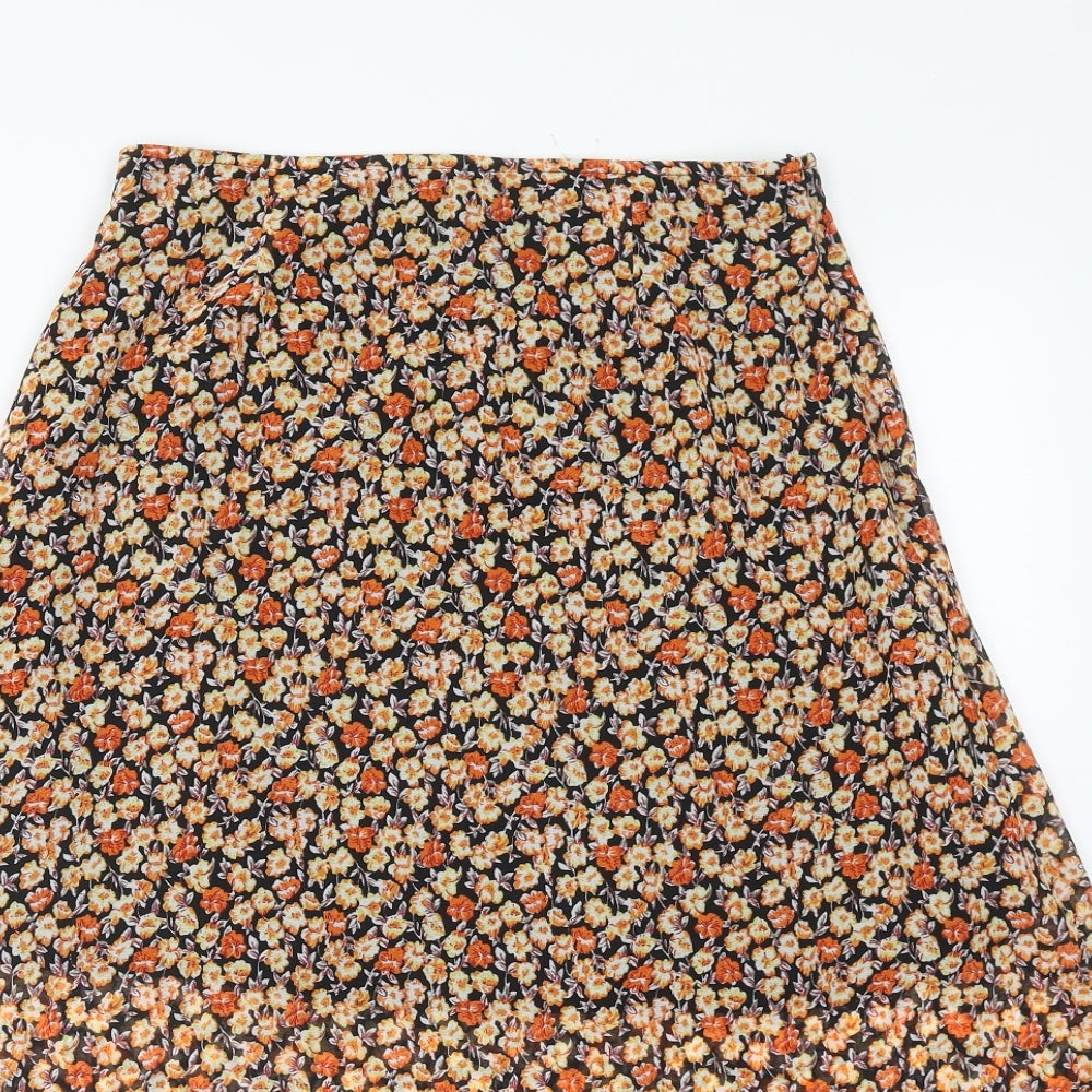 Wednesday's Girl Womens Orange Floral Polyester Peasant Skirt Size S Zip