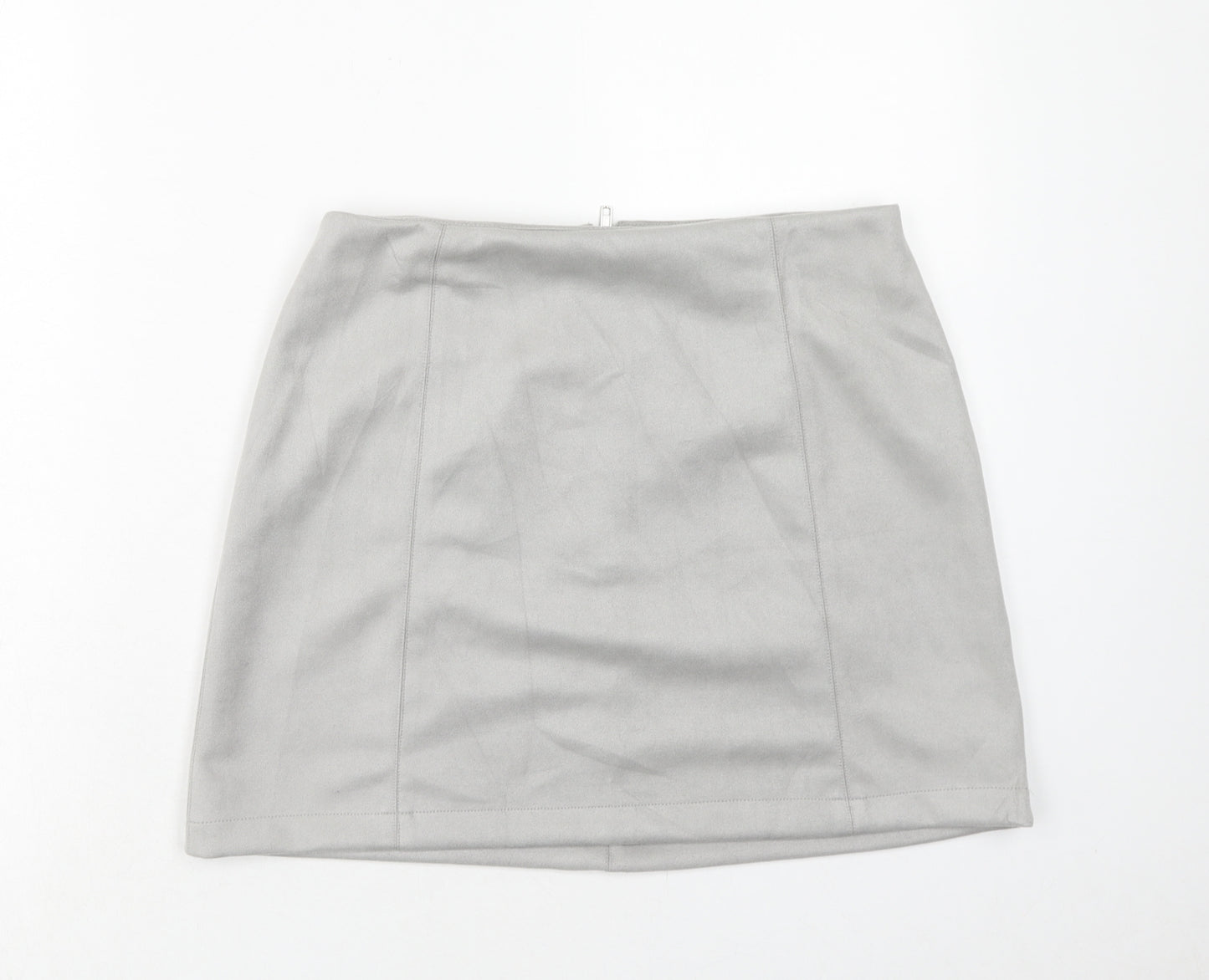 New Look Womens Grey Polyester Mini Skirt Size 12 Zip