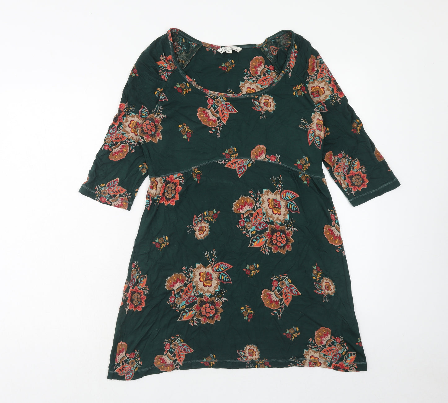 Fat Face Womens Green Floral Viscose Fit & Flare Size 14 Round Neck Pullover
