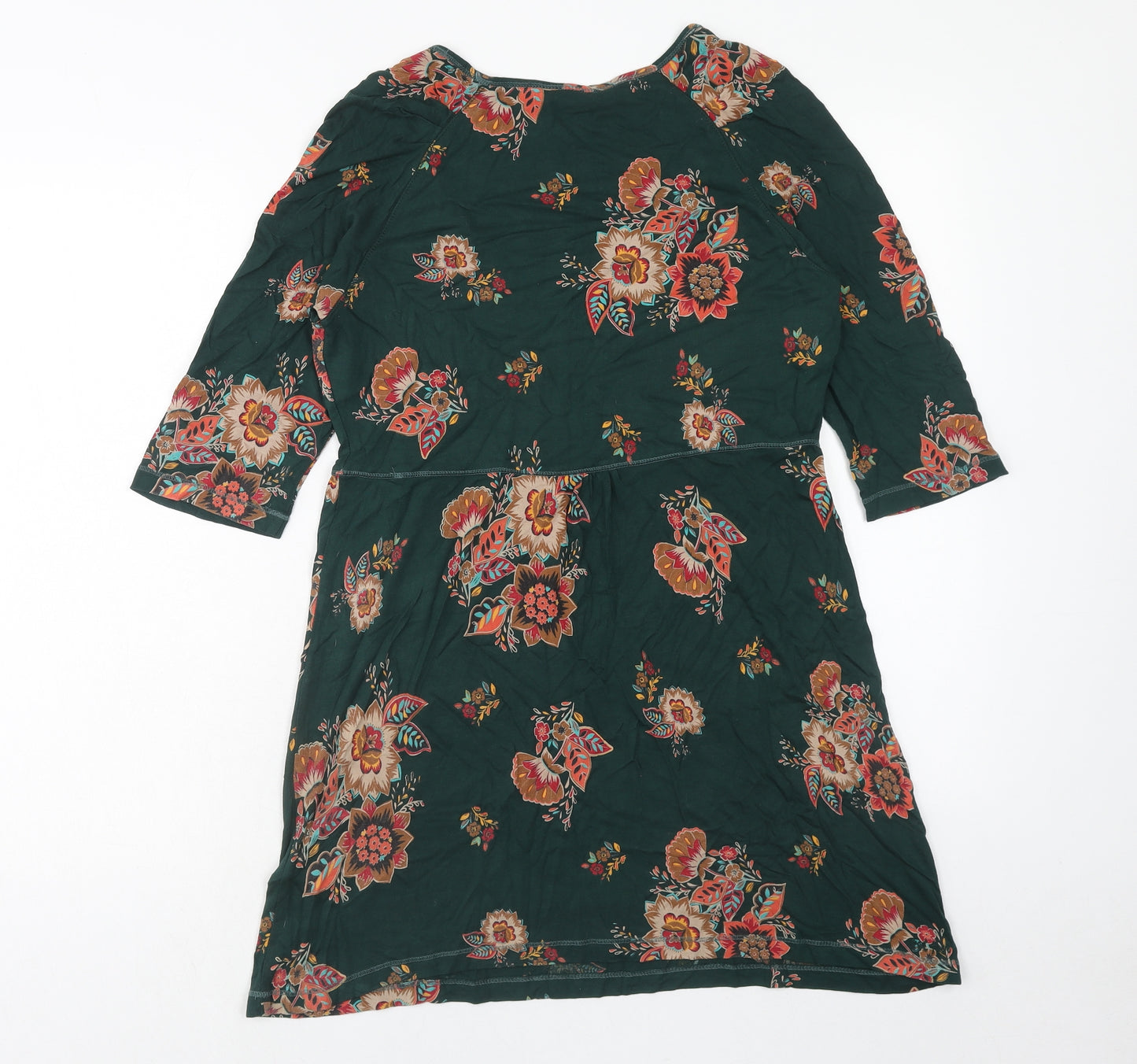 Fat Face Womens Green Floral Viscose Fit & Flare Size 14 Round Neck Pullover