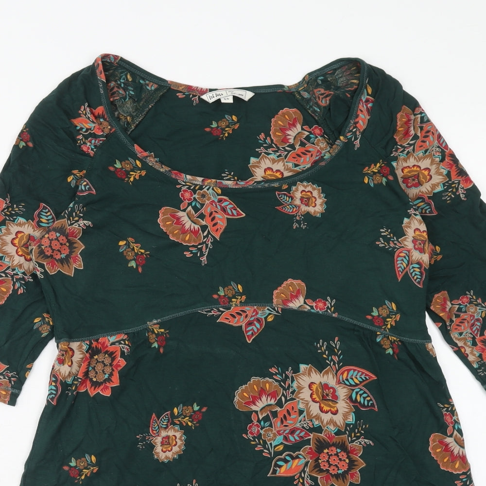 Fat Face Womens Green Floral Viscose Fit & Flare Size 14 Round Neck Pullover