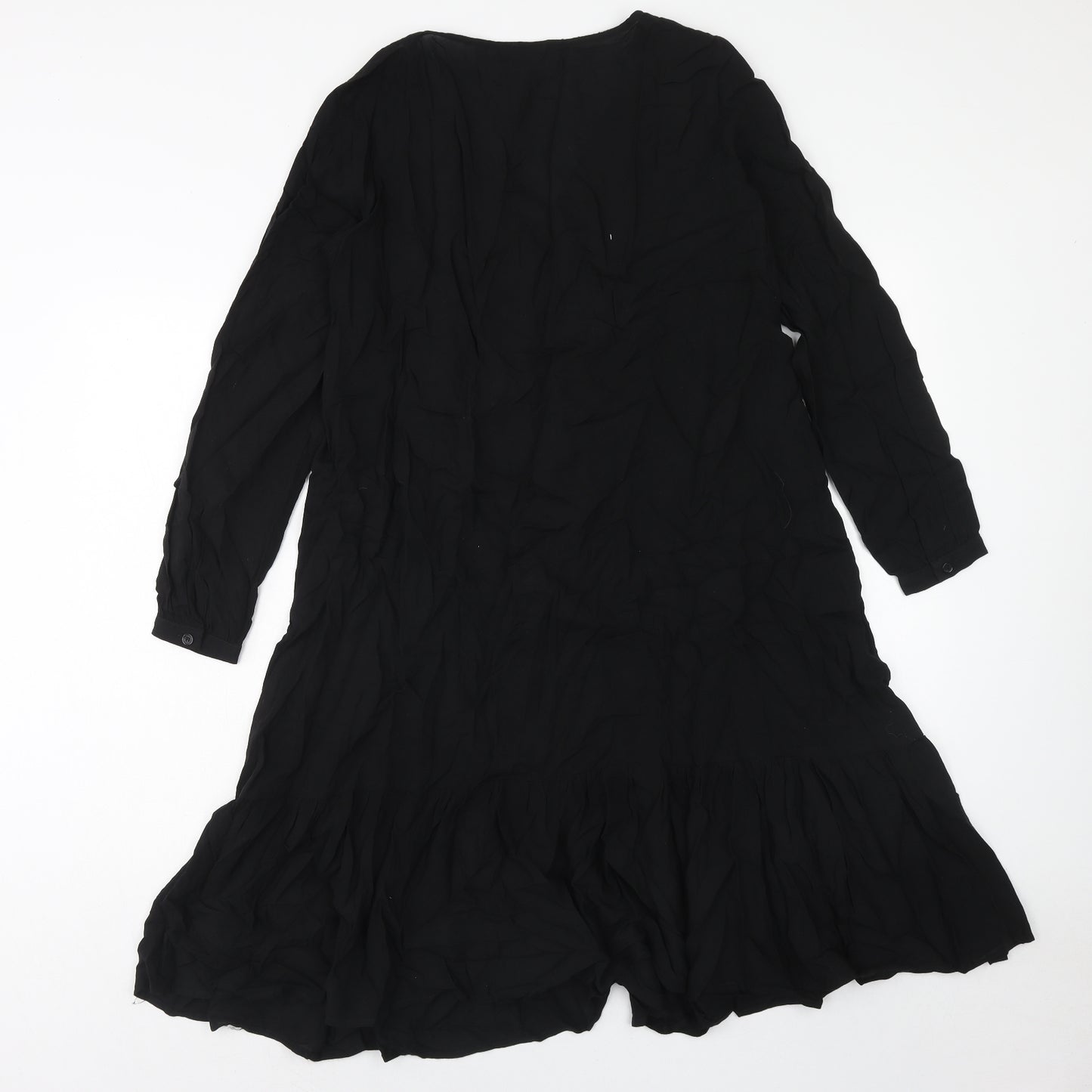 Boohoo Womens Black Floral Viscose Trapeze & Swing Size 10 V-Neck Pullover