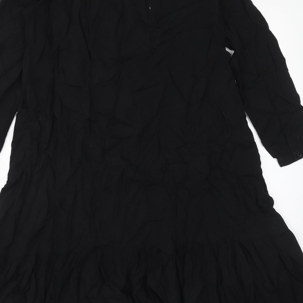 Boohoo Womens Black Floral Viscose Trapeze & Swing Size 10 V-Neck Pullover