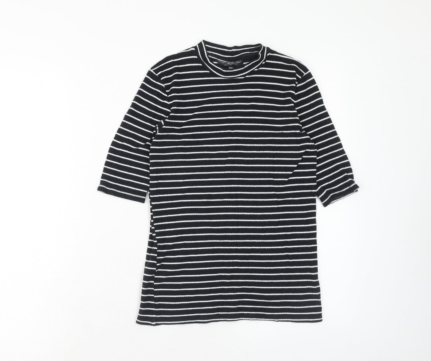 Topshop Womens Black Striped Cotton Basic T-Shirt Size 10 Round Neck