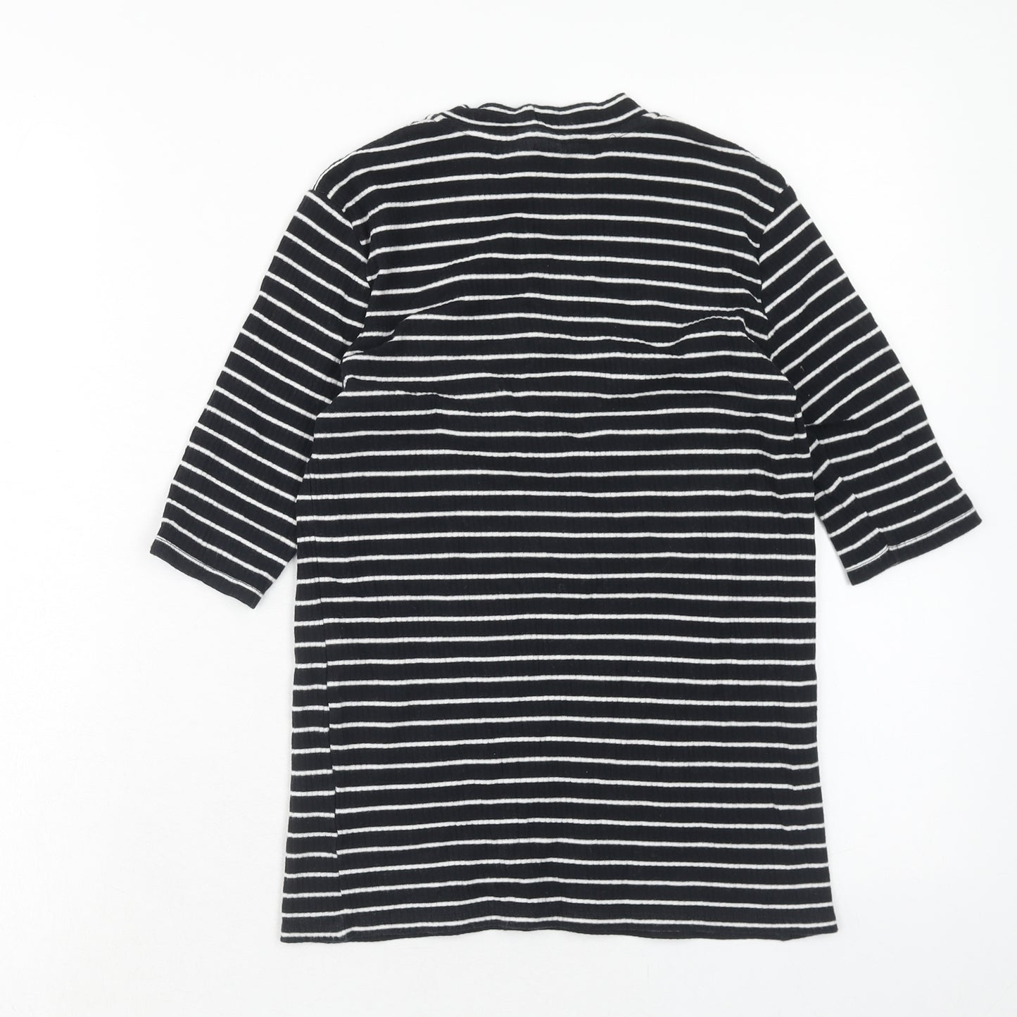 Topshop Womens Black Striped Cotton Basic T-Shirt Size 10 Round Neck