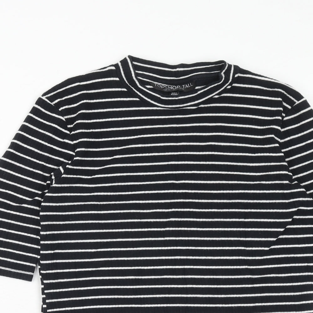 Topshop Womens Black Striped Cotton Basic T-Shirt Size 10 Round Neck