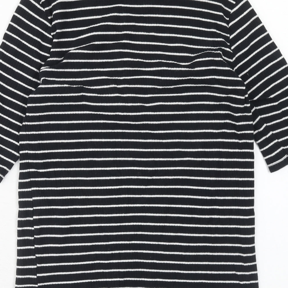 Topshop Womens Black Striped Cotton Basic T-Shirt Size 10 Round Neck