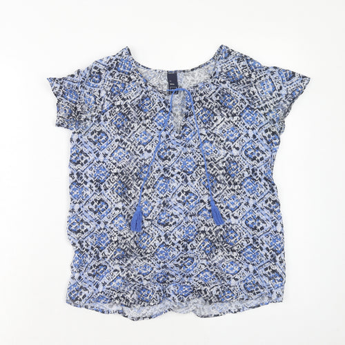 Gap Womens Blue Geometric Viscose Basic T-Shirt Size XS Scoop Neck