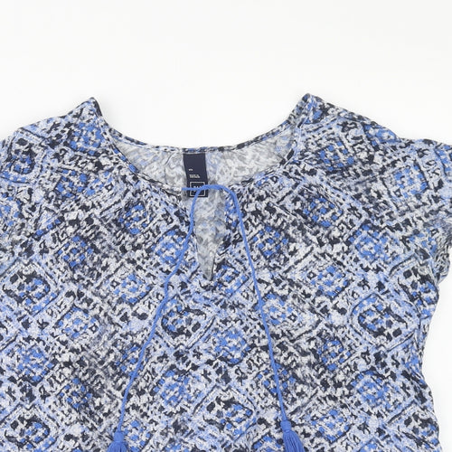 Gap Womens Blue Geometric Viscose Basic T-Shirt Size XS Scoop Neck