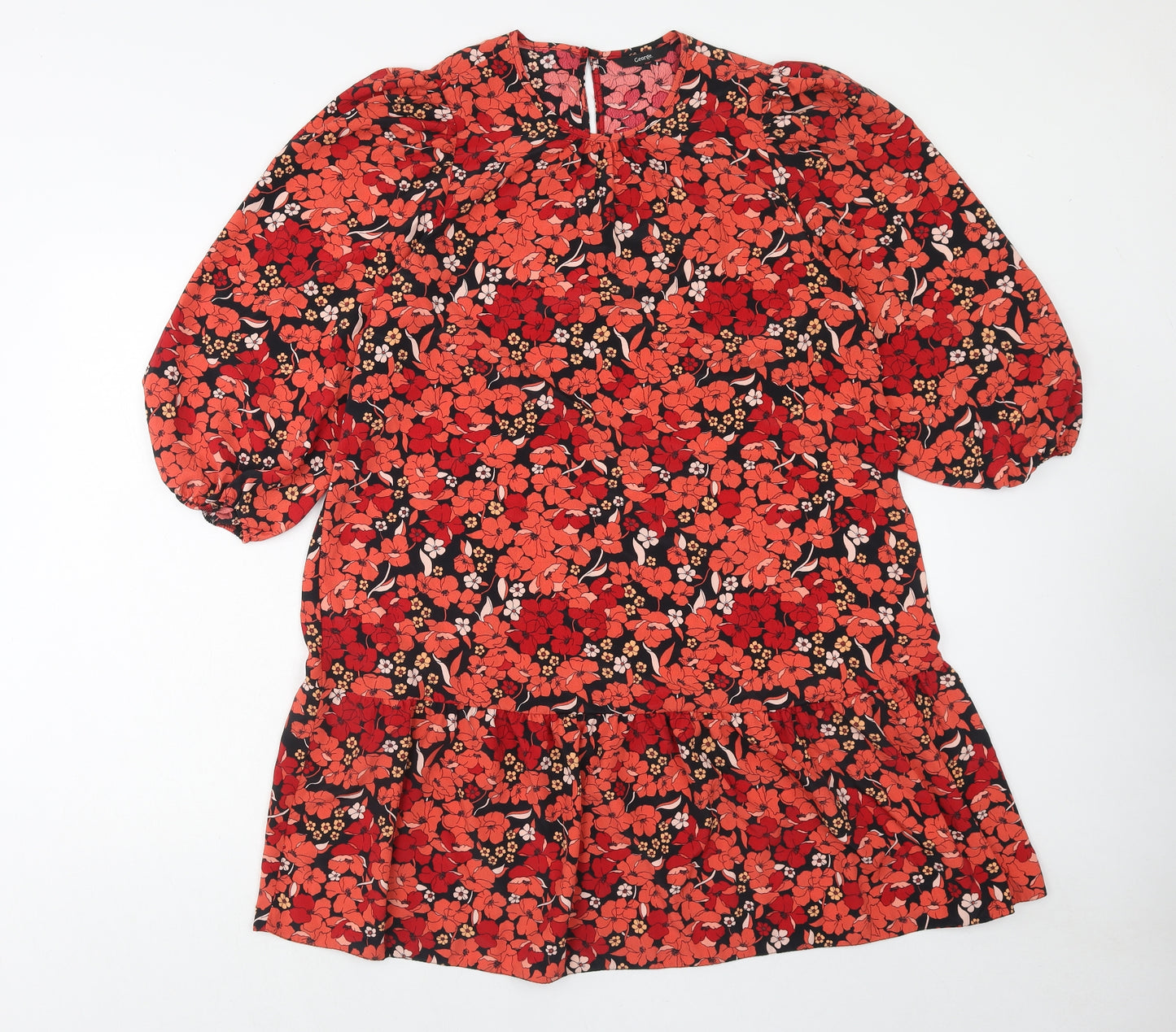 George Womens Orange Floral Polyester Trapeze & Swing Size 14 Round Neck Button