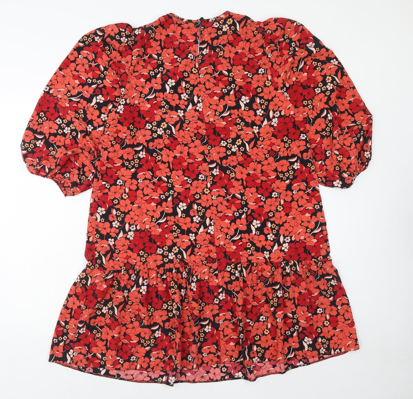 George Womens Orange Floral Polyester Trapeze & Swing Size 14 Round Neck Button