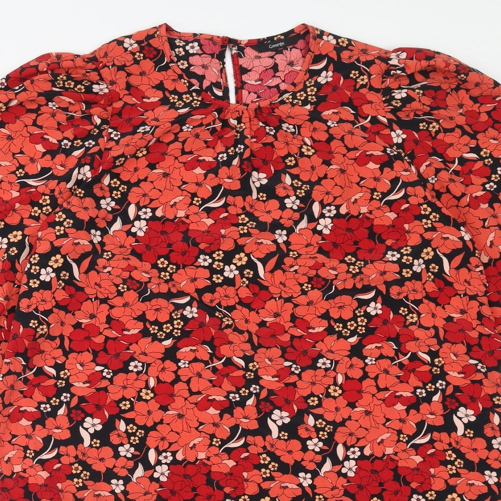 George Womens Orange Floral Polyester Trapeze & Swing Size 14 Round Neck Button