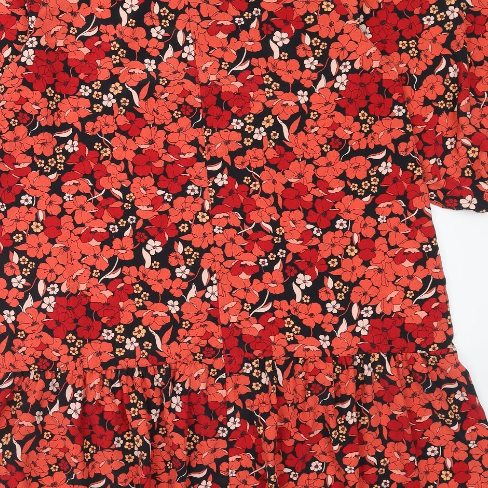 George Womens Orange Floral Polyester Trapeze & Swing Size 14 Round Neck Button