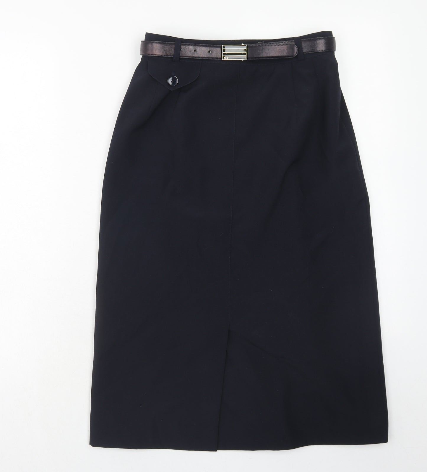 Country Casuals Womens Blue Wool Straight & Pencil Skirt Size 12 Zip - Belt Included