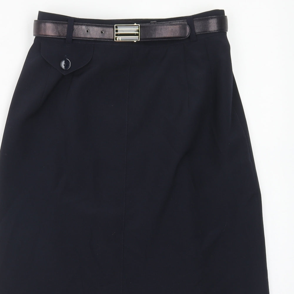 Country Casuals Womens Blue Wool Straight & Pencil Skirt Size 12 Zip - Belt Included