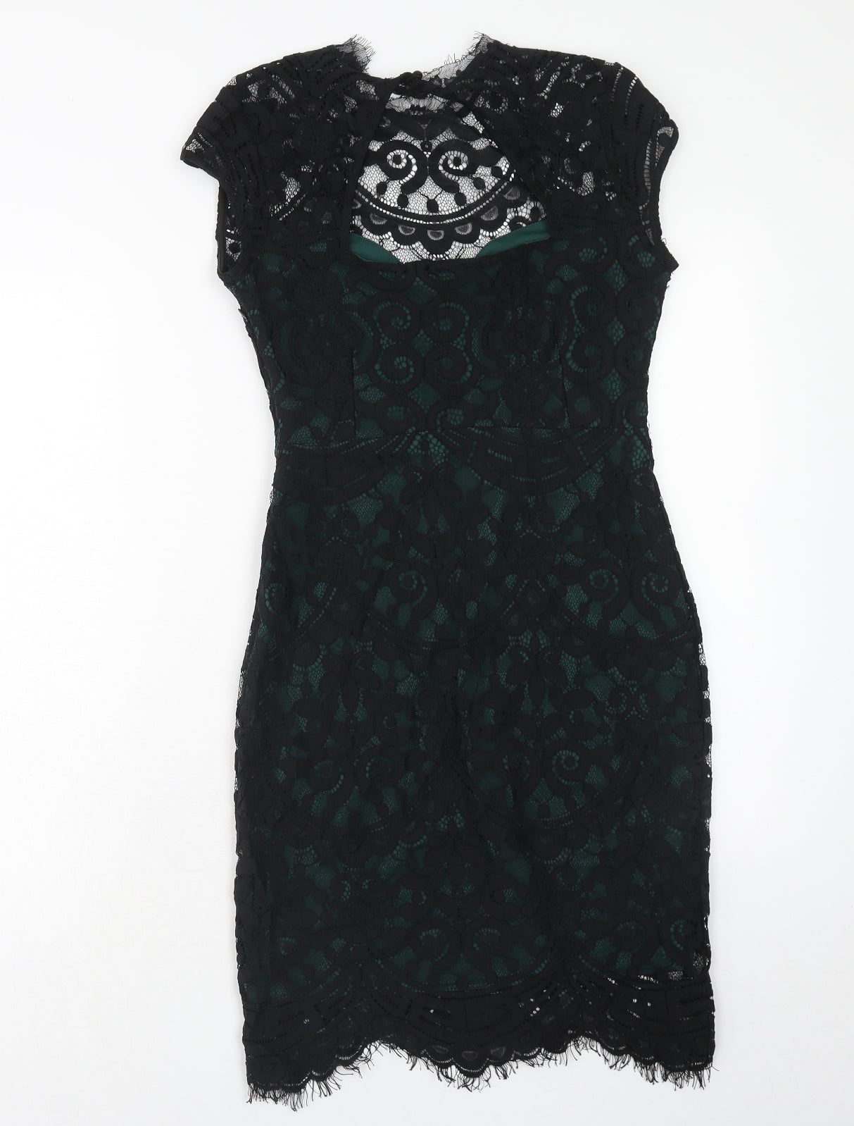 Lipsy Womens Black Geometric Polyamide Bodycon Size 10 Round Neck Zip