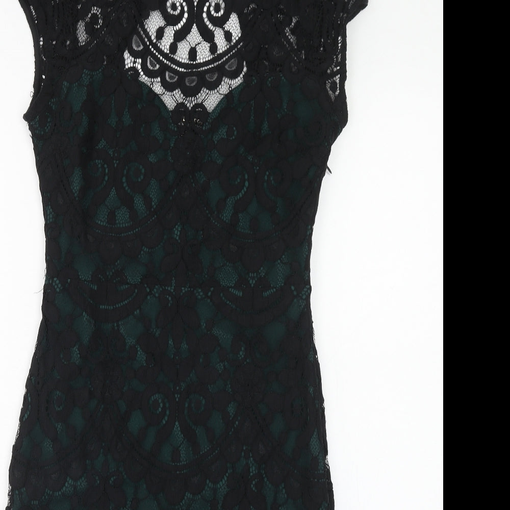 Lipsy Womens Black Geometric Polyamide Bodycon Size 10 Round Neck Zip