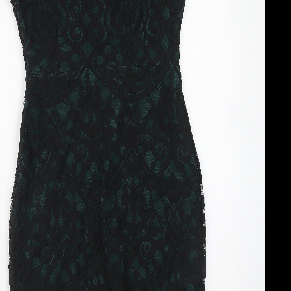 Lipsy Womens Black Geometric Polyamide Bodycon Size 10 Round Neck Zip