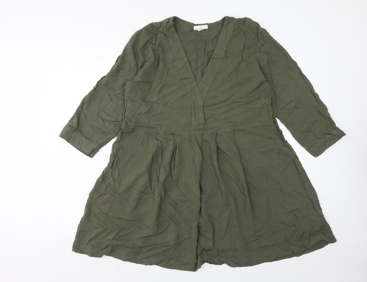 H&M Womens Green Viscose Fit & Flare Size 8 V-Neck Pullover