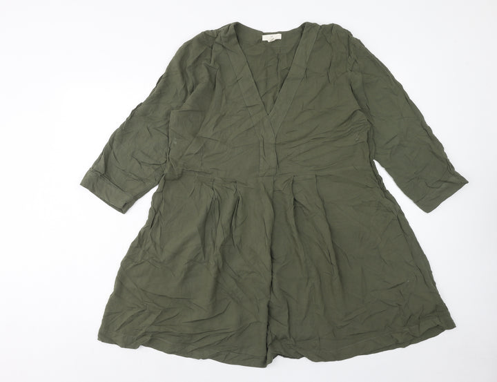 H&M Womens Green Viscose Fit & Flare Size 8 V-Neck Pullover