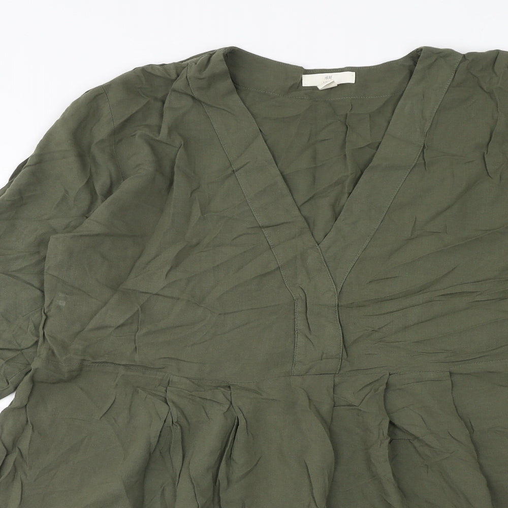 H&M Womens Green Viscose Fit & Flare Size 8 V-Neck Pullover