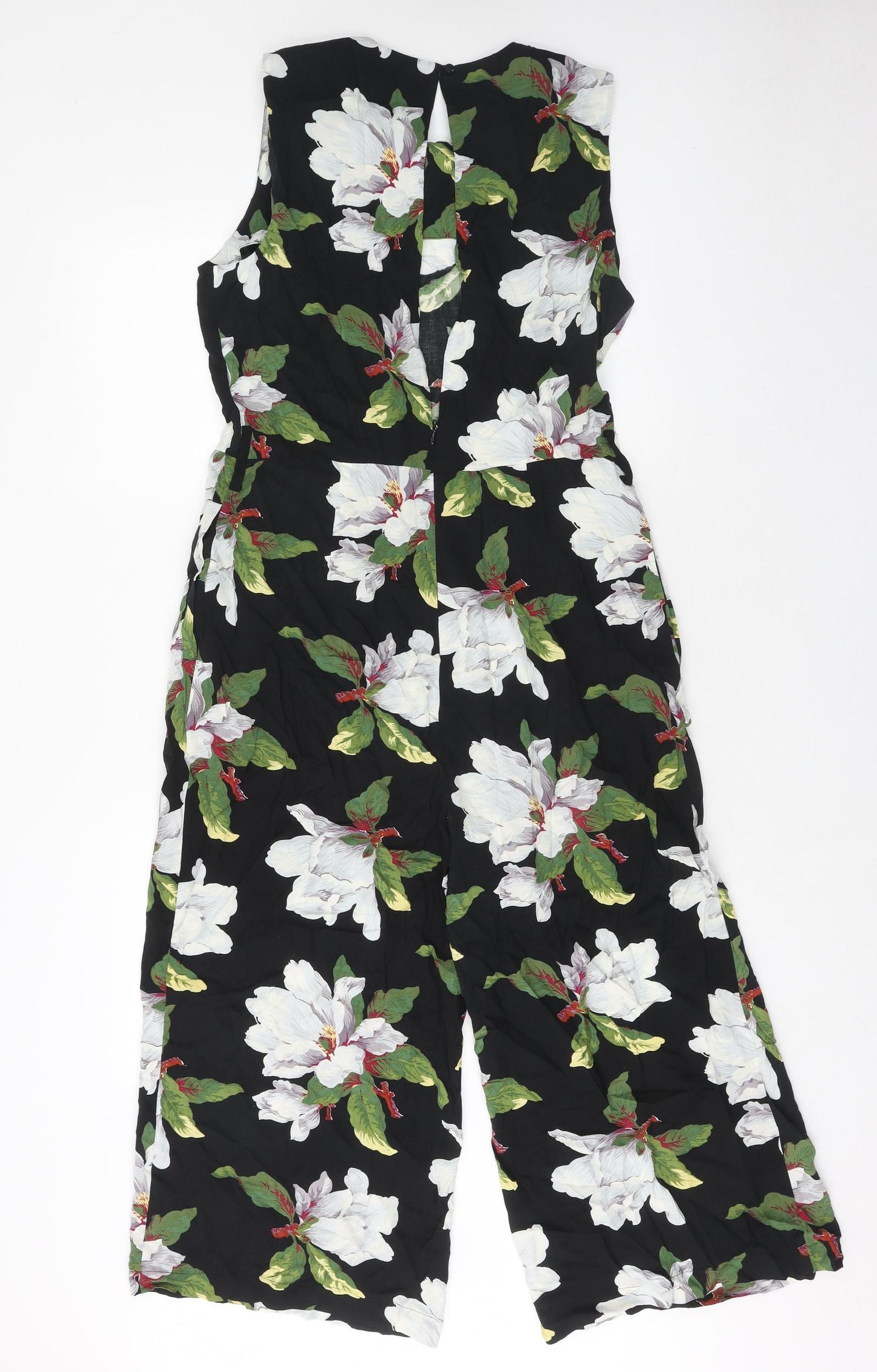 Warehouse Womens Black Floral Viscose Jumpsuit One-Piece Size 14 Button