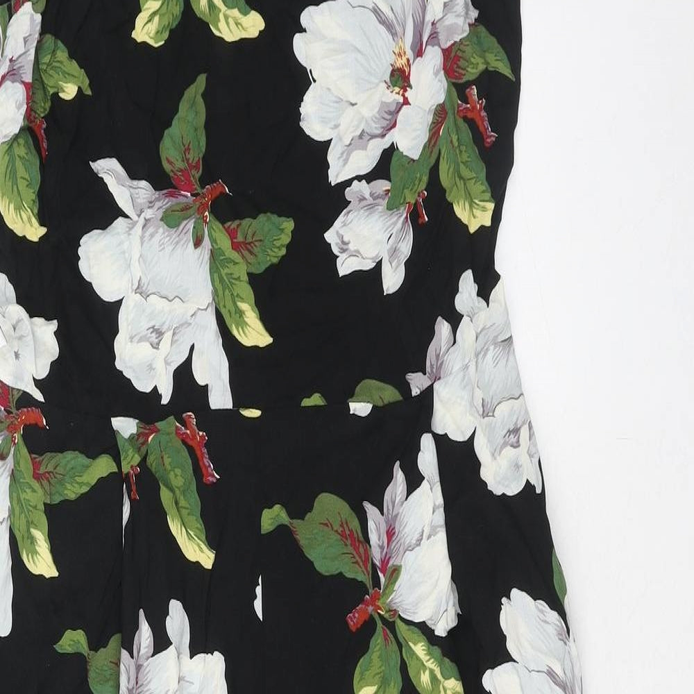 Warehouse Womens Black Floral Viscose Jumpsuit One-Piece Size 14 Button