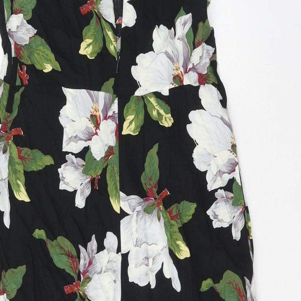 Warehouse Womens Black Floral Viscose Jumpsuit One-Piece Size 14 Button
